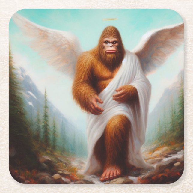 Bigfoot Angel Square Paper Coaster (Front)