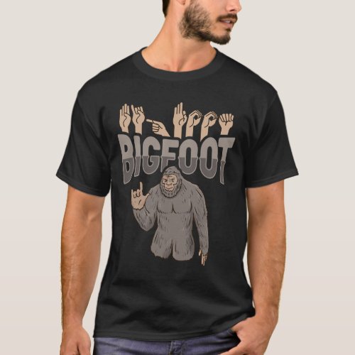 Bigfoot Asl Hand Gesture Deaf Hearing Loss Awarene T_Shirt