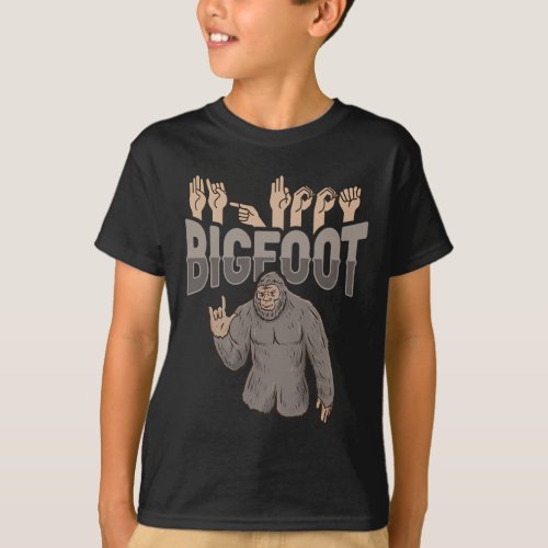 Bigfoot Asl Hand Gesture Deaf Hearing Loss Awarene T_Shirt