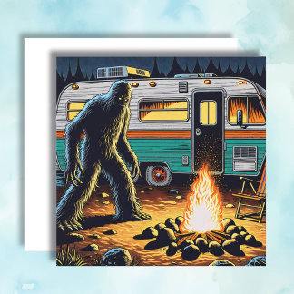 Bigfoot at Campfire and Retro Rv Card