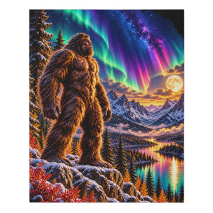 Bigfoot Aurora Wilderness Faux Canvas Art