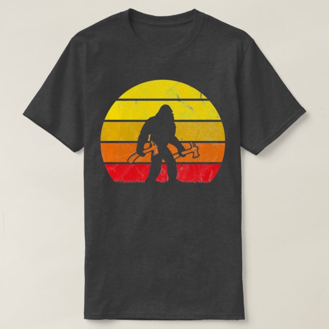 Bigfoot Axe Throwing Sasquatch Retro T-Shirt (Design Front)