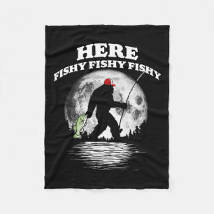 Bigfoot B Night Fishing! Here Fishy Bquatch Sasqua Fleece Blanket