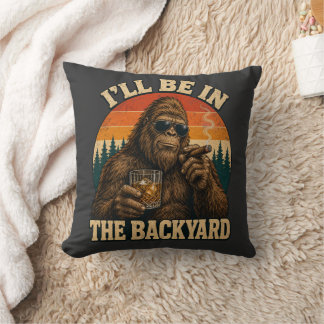 Bigfoot Backyard Whiskey & Cigar Retro Sunset  Throw Pillow
