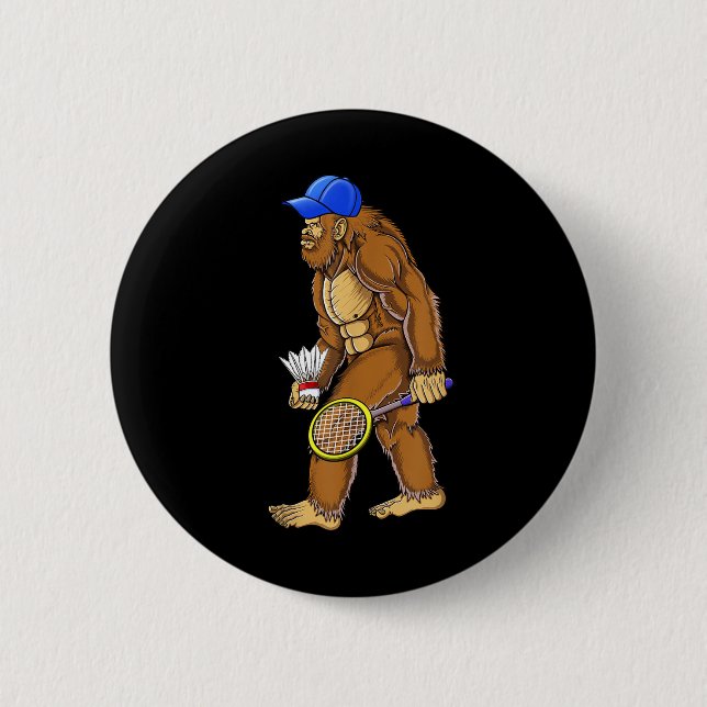 Bigfoot Badminton Shuttle Art Sports  Button (Front)