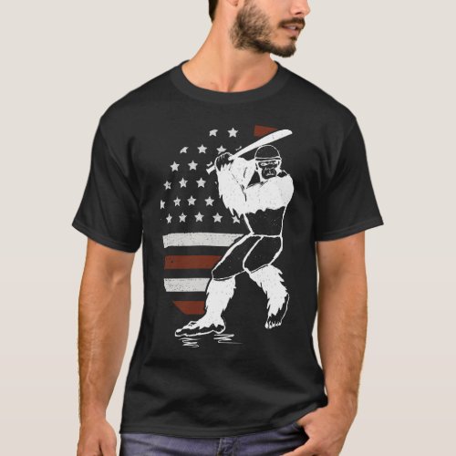 Bigfoot Baseball American Flag Sasquatch Softball  T_Shirt