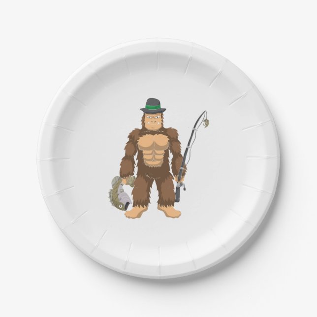 Bigfoot Bass Fishing Sasquatch Fisherman Paper Plates (Front)