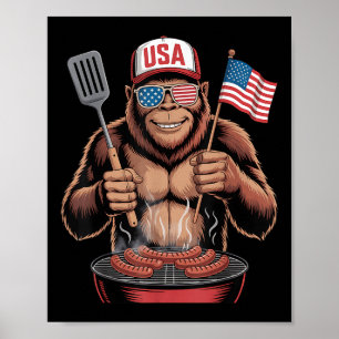 Bigfoot Bbq 4th Of July Funny Patriotic Sasquatch Poster