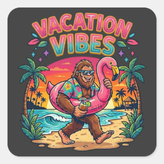 Bigfoot Beach Paradise Vacation Vibes Summer Square Sticker