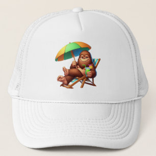 Bigfoot Beach Vibes Funny Summer Sasquatch Trucker Hat