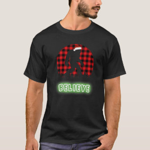 Bigfoot Believe Christmas Buffalo Plaid Sasquatch T-Shirt