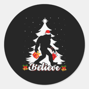Bigfoot Believe Christmas Tree Funny Santa Sasquat Classic Round Sticker
