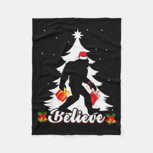 Bigfoot Believe Christmas Tree Funny Santa Sasquat Fleece Blanket