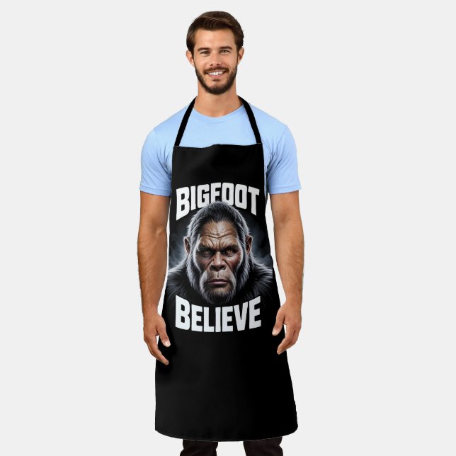 Bigfoot Believe Cryptid Fan BBQ Pit Apron (Worn)