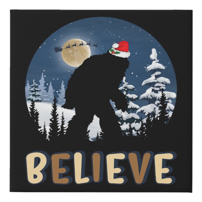  Bigfoot Believe In Christmas Funny Sasquatch Xmas Faux Canvas Print (Front)