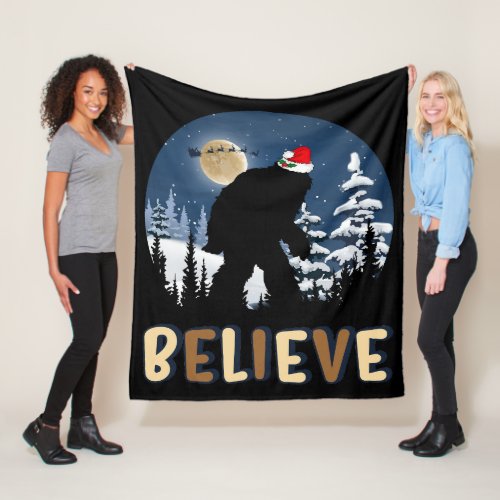 Bigfoot Believe In Christmas Funny Sasquatch Xmas  Fleece Blanket