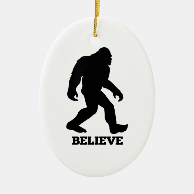 Bigfoot BELIEVE Sasquatch Ceramic Ornament (Front)
