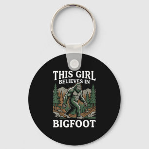 Bigfoot believer girl sasquatch forest cryptid for keychain