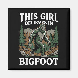 Bigfoot believer girl sasquatch forest cryptid for magnet