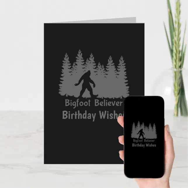 Bigfoot believer tree line birthday card | Zazzle