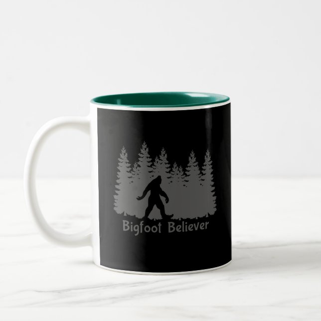Bigfoot believer tree line Two-Tone coffee mug (Left)