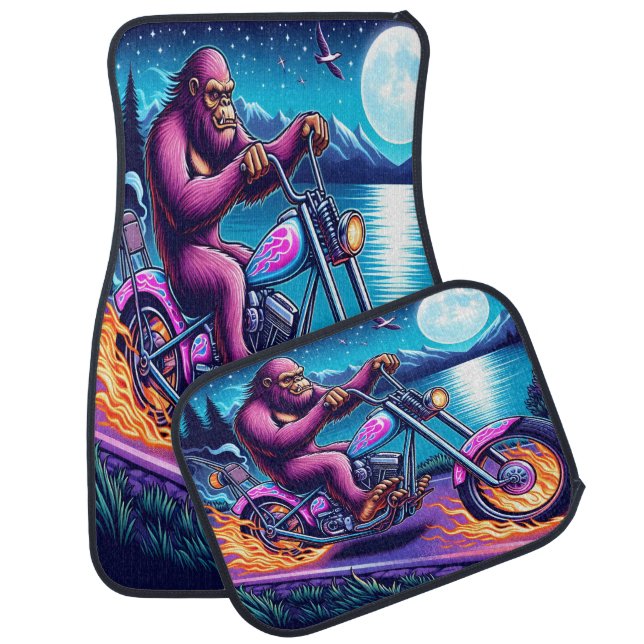Bigfoot Biking in a Moonlit Scene Car Floor Mat (Set)