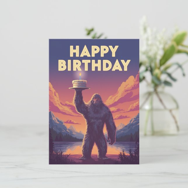 BigFoot Birthday Cryptozoology Art Weird Funny  Card (Standing Front)