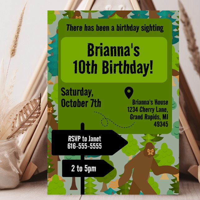 Bigfoot Birthday Sighting Green Woodland Invitation (Creator Uploaded)