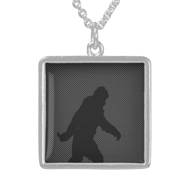 Bigfoot Black Silhouette Carbon Fiber Style Sterling Silver Necklace (Front)