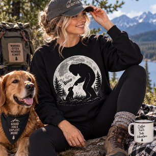 Bigfoot Boop Funny Cryptid Moon Forest Black Sweatshirt