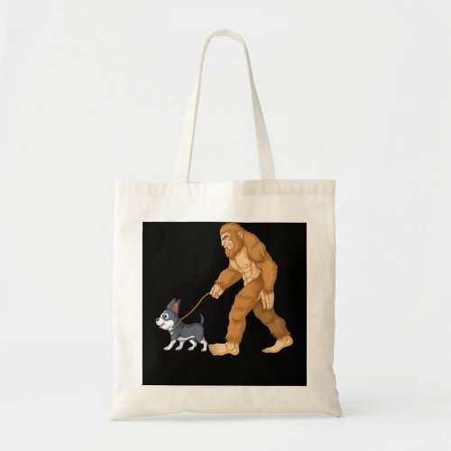 Bigfoot Boston Terrier Dog Walk Funny Sasquatch Me Tote Bag