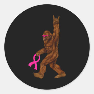 Bigfoot Breast Cancer Funny Sasquatch Nk Ribbon Classic Round Sticker