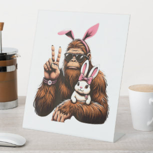 Bigfoot Bunny Funny Easter Day Sasquatch Pedestal Sign