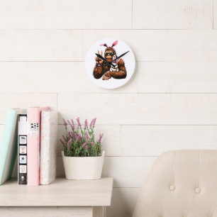 Bigfoot Bunny Funny Easter Day Sasquatch Round Clock