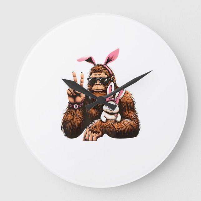 Bigfoot Bunny Funny Easter Day Sasquatch T-Shirt Large Clock (Front)