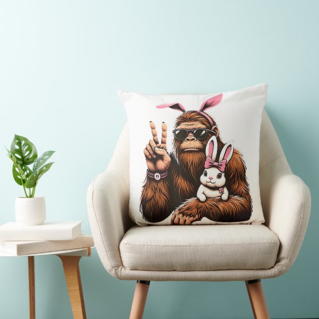 Bigfoot Bunny Funny Easter Day Sasquatch Throw Pillow (Chair)