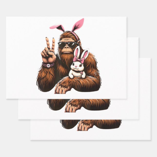 Bigfoot Bunny Funny Easter Day Sasquatch Wrapping Paper Sheets (Set)