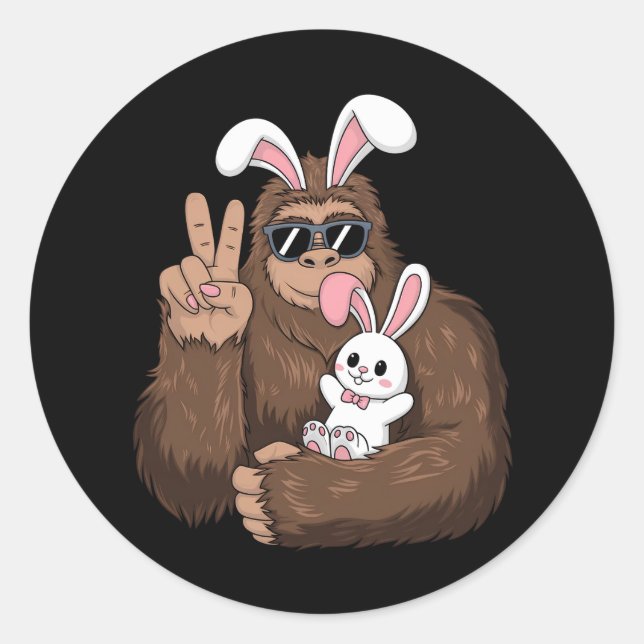 Bigfoot Bunny Rabbit Funny Easter Day Sasquatch Classic Round Sticker (Front)