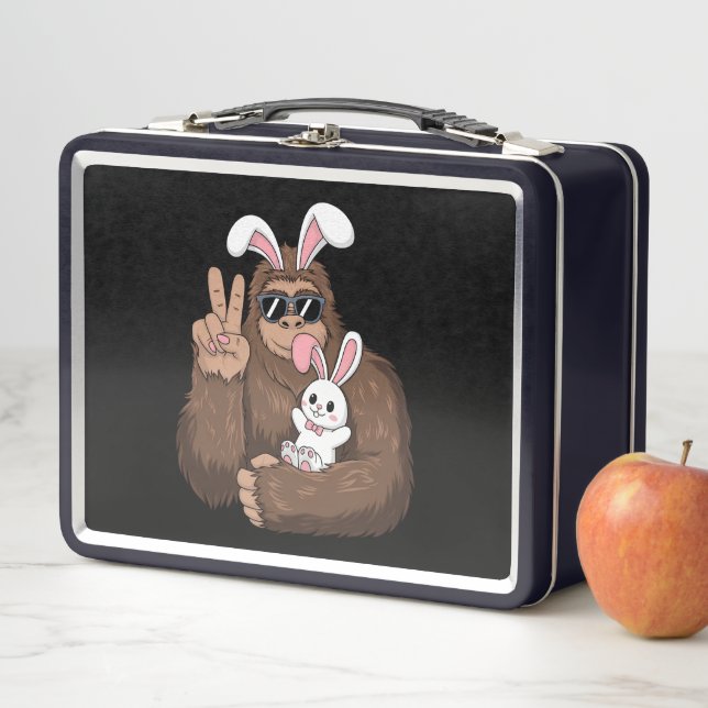 Bigfoot Bunny Rabbit Funny Easter Day Sasquatch Metal Lunch Box (In Situ)