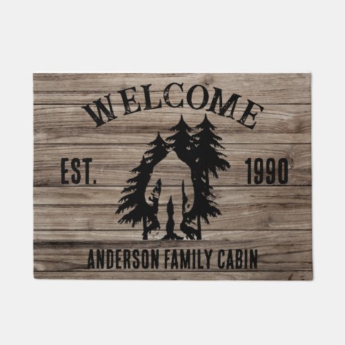 Bigfoot Cabin Rustic Wood Family Custom Name  Doormat