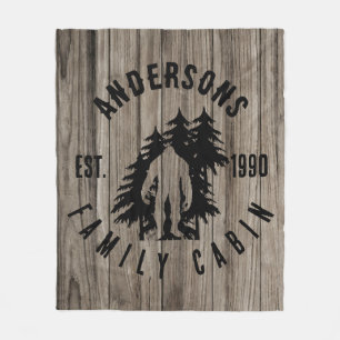 Bigfoot Cabin Rustic Wood Family Custom Name Fleece Blanket