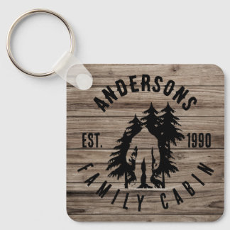 Bigfoot Cabin Rustic Wood Family Custom Name Keychain