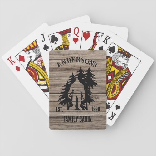 Bigfoot Cabin Rustic Wood Family Custom Name  Playing Cards