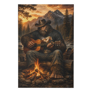 Bigfoot Campfire Guitar Player Faux Canvas Print
