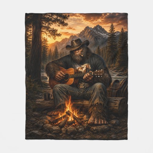 Bigfoot Campfire Guitar Player Fleece Blanket