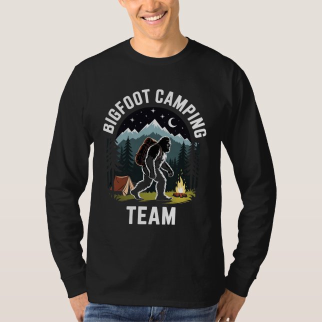 Bigfoot Camping Team Shirt, Funny Sasquatch Campfi T-Shirt (Front)