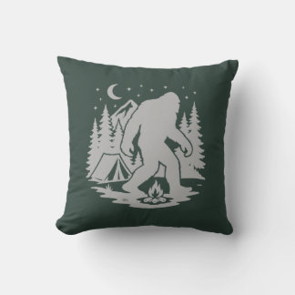 Bigfoot Camping Throw Pillow