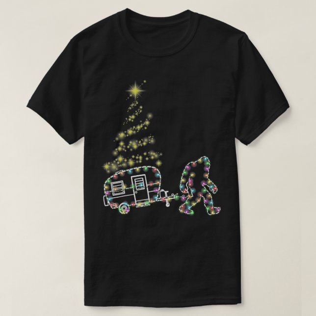 Bigfoot Camping Trailer Christmas Light Camper Xma T-Shirt (Design Front)