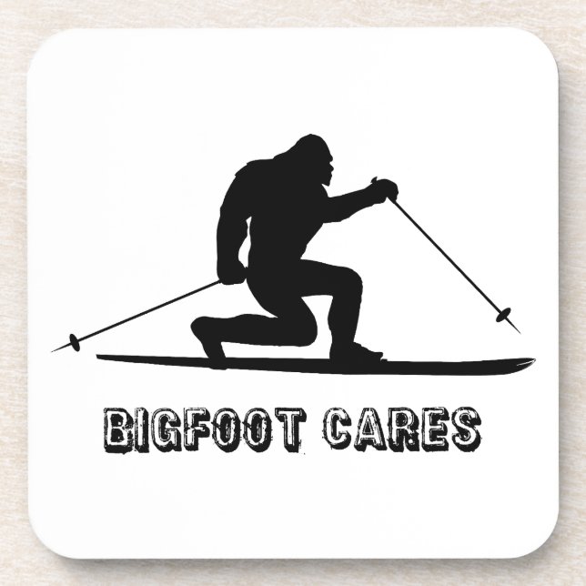 Bigfoot Cares Telemark Skiing Beverage Coaster (Front)