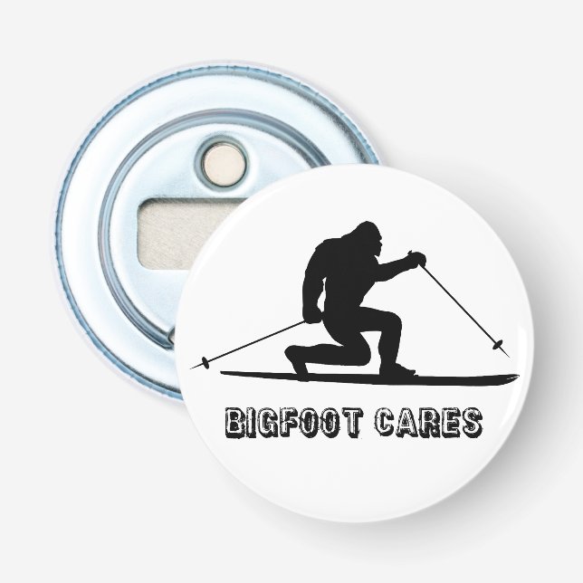 Bigfoot Cares Telemark Skiing Bottle Opener (Front)